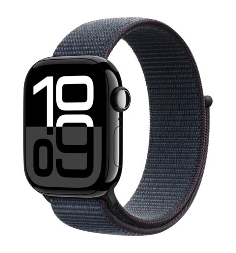 Apple Watch Series 10 42mm Jet Black Aluminum Case with Ink Sport Loop  (MWWG3)