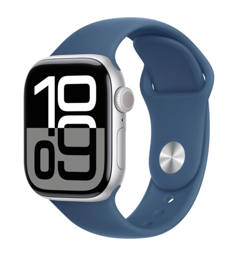 Apple Watch Series 10 46mm Silver Aluminum Case with Denim Sport Band - S/M (MWWL3)
