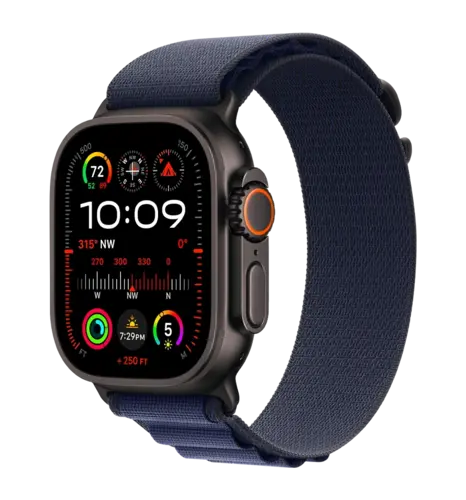 Apple Watch Ultra 2 49mm GPS + LTE Black Titanium Case with Navy Alpine Loop Small (MYTF3, MYPW3)