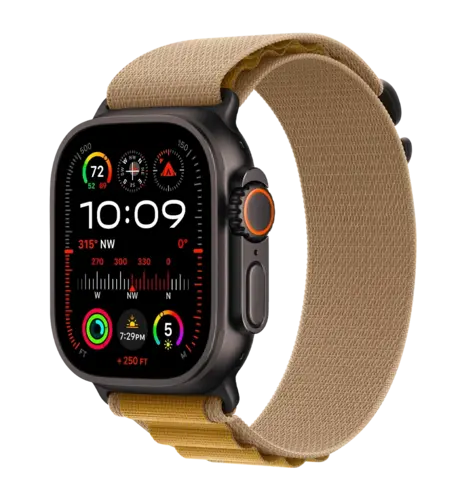 Apple Watch Ultra 2 49mm GPS + LTE Black Titanium Case with Tan Alpine Loop Small (MYTF3, MYQ03)