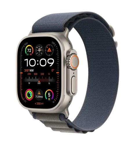 Apple Watch Ultra 2 49mm Natural Titanium Case with Blue Alpine Loop - Small (MREK3)