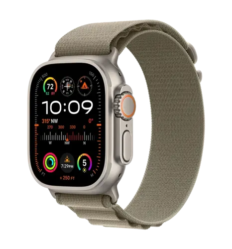 Apple Watch Ultra 2 49mm Natural Titanium Case with Olive Alpine Loop - Small (MREX3)