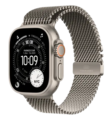 Apple Watch Ultra 3 GPS + Cellular 49mm Natural Titanium Case with Natural Titanium Milanese Loop - Small (MEWW4)